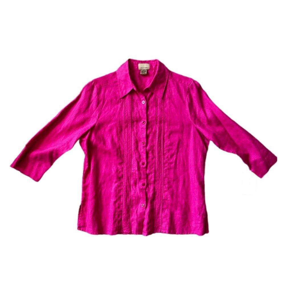 Choices bright pink linen button up NWT MEDIUM